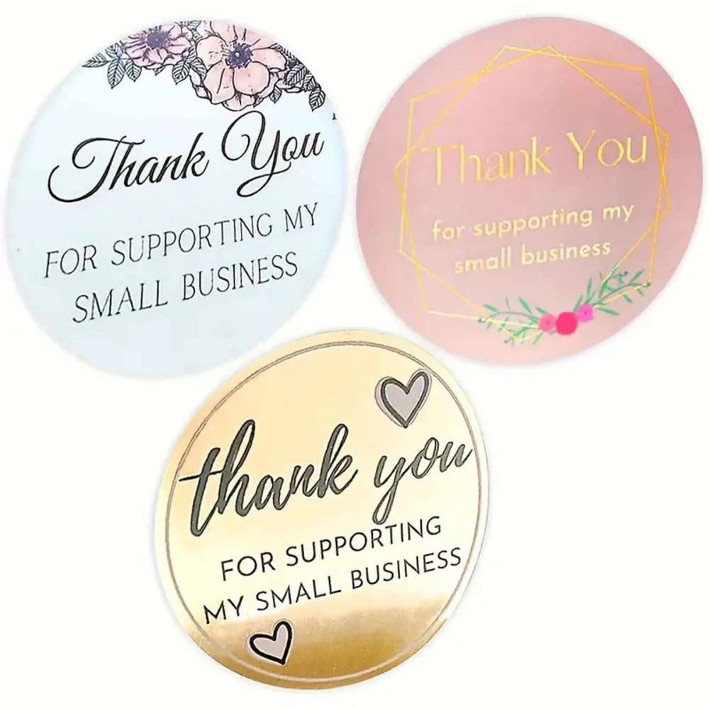 Thank You for supporting my small business Stickers Roll 500 Pink blue floral